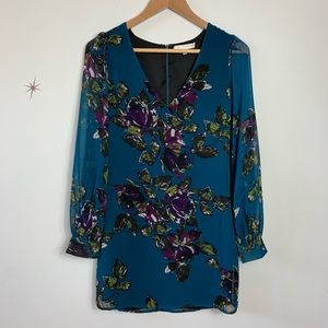 Lavender Brown Dress - Teal Floral - S